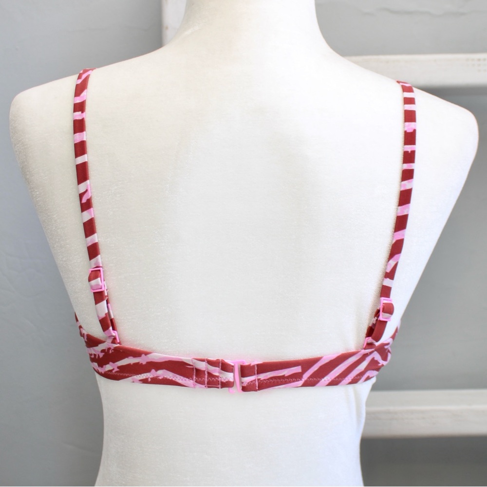 Aerie Tie Front Scoop Bikini Swim Top Best Buds Pink White Striped Size Small - Picture 3 of 9